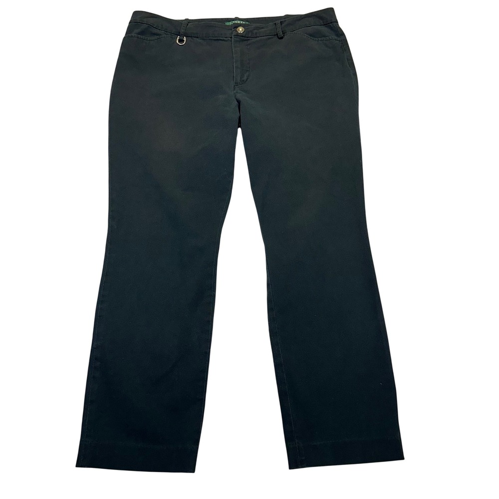 Lauren Ralph Lauren Pants Women 16 Black Straight Leg Equestrian Classic Office